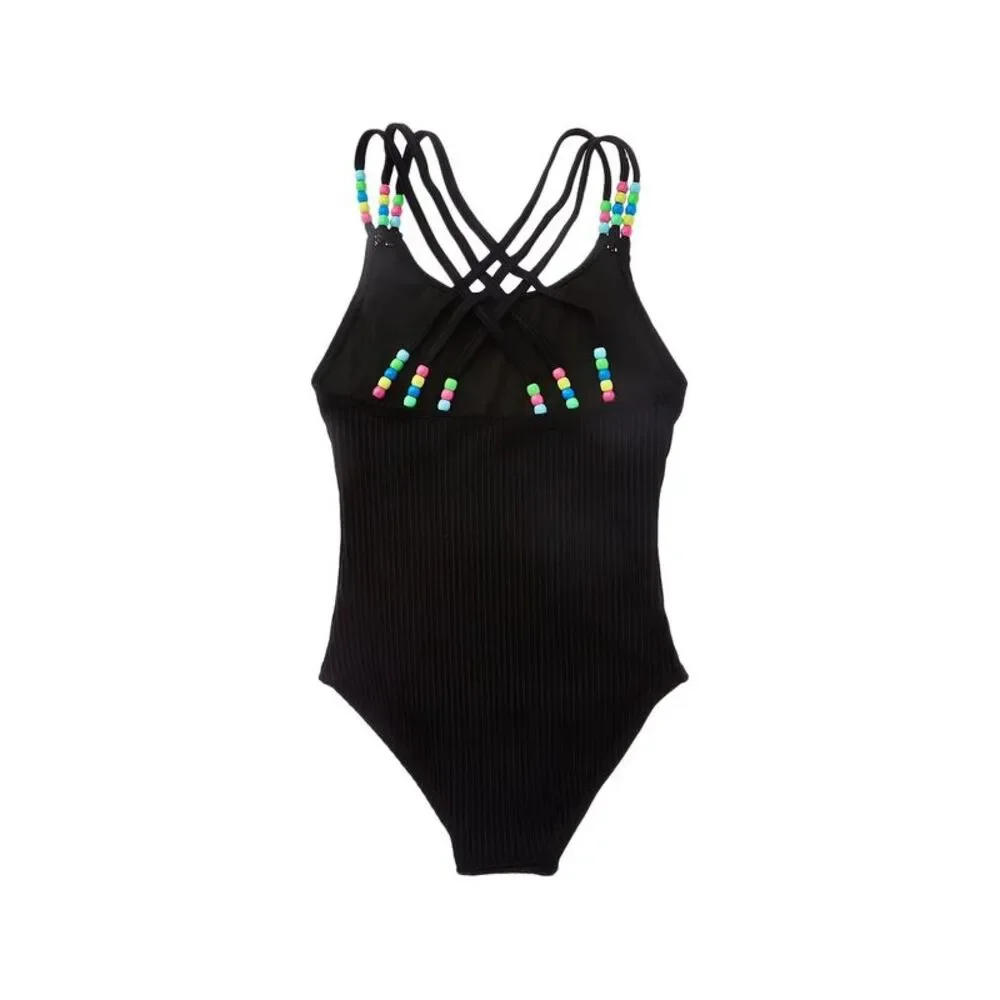 Beach Lingo Girls  Pony Bead One-Piece, Black